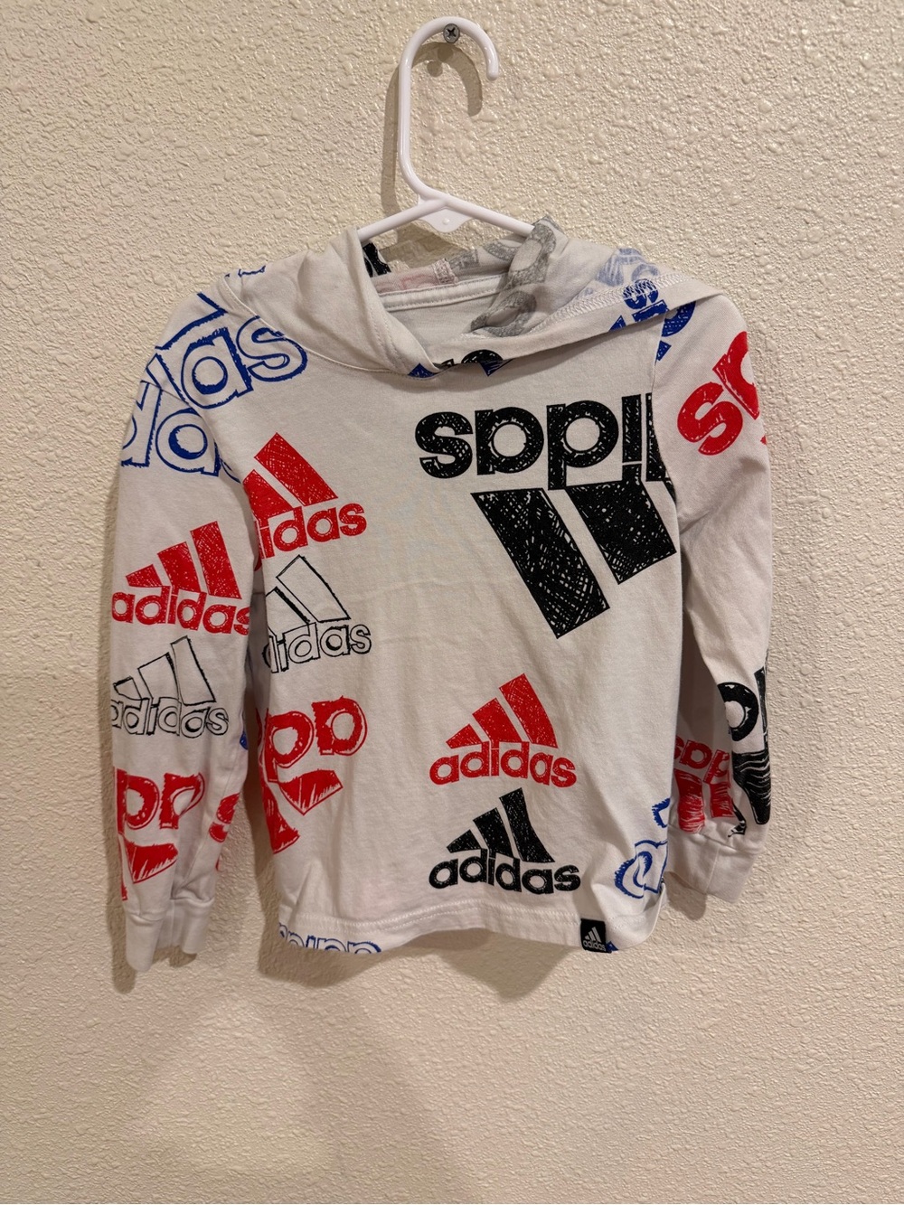 adidas White Hoodie with Red, Black & Blue Logos